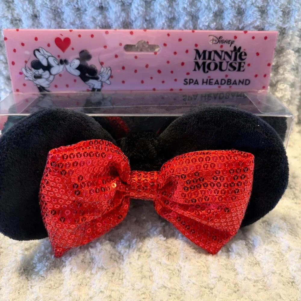Disney Minnie Mouse Spa Headband | Sequin Red Bow